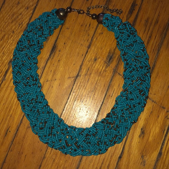 Forever 21 Turquoise & Gold Beaded Collar Necklace - Picture 1 of 3